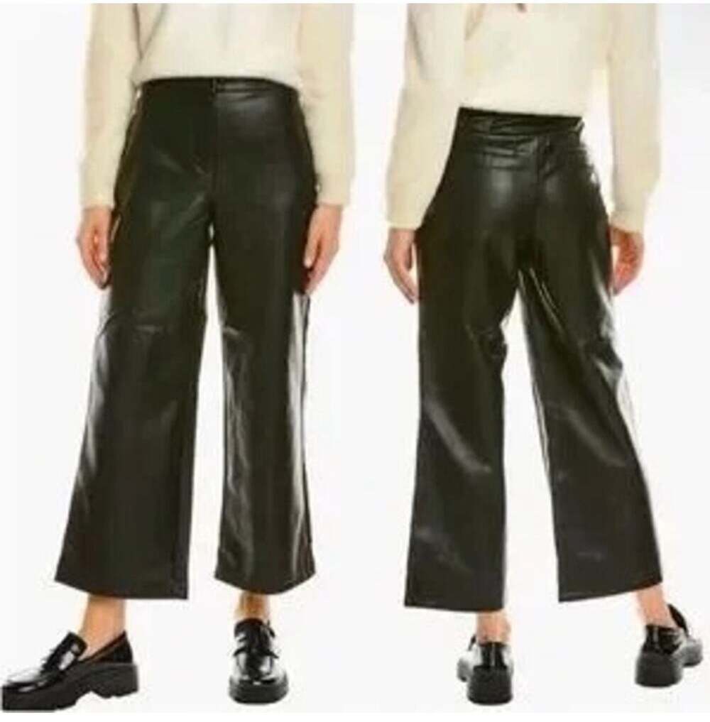 Bagatelle Collection Black Faux Leather Wide Leg Cropped Trousers Size L